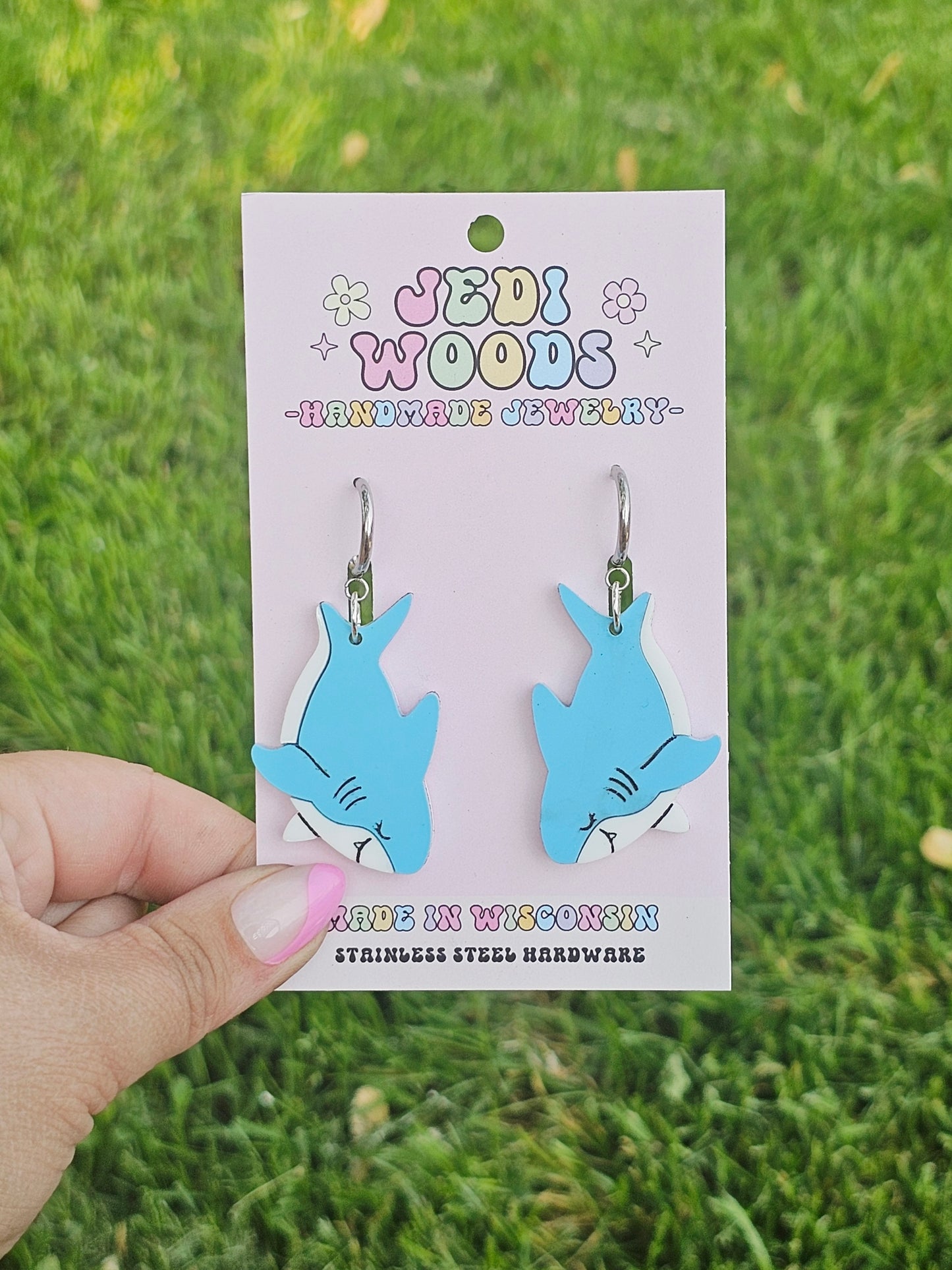 Blue Great White Shark Earrings