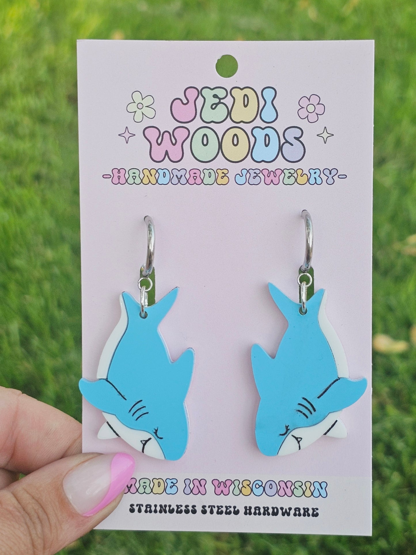 Blue Great White Shark Earrings