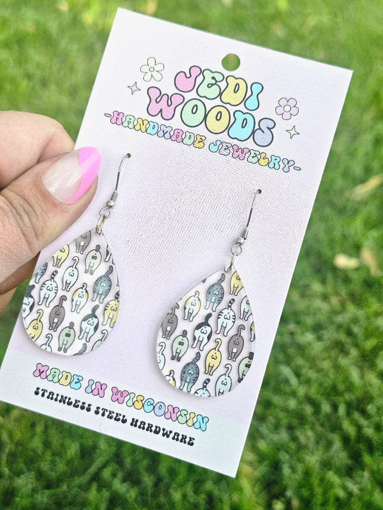 Cat Butts and Nuts Naughty Teardrop Earrings