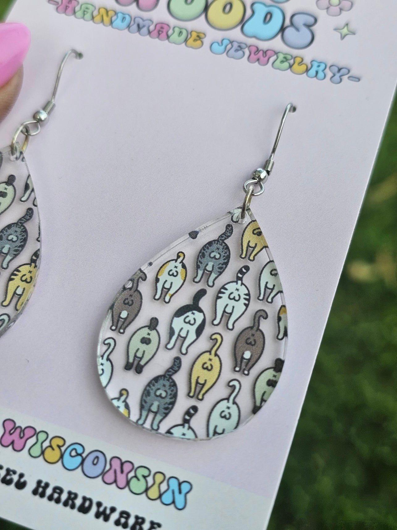 Cat Butts and Nuts Naughty Teardrop Earrings