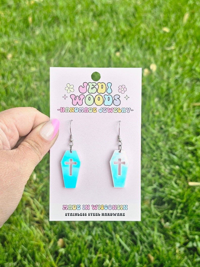 Iridescent Color Changing Coffin Earrings