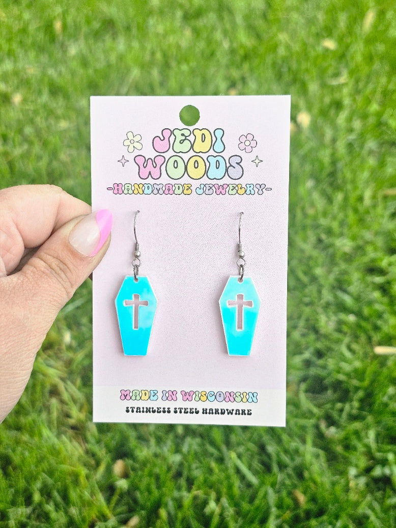 Iridescent Color Changing Coffin Earrings