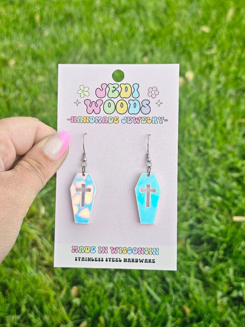 Iridescent Color Changing Coffin Earrings