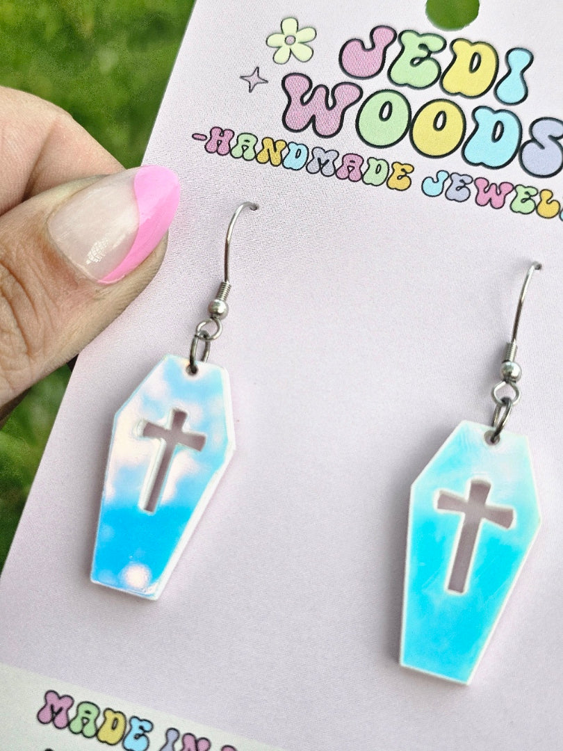 Iridescent Color Changing Coffin Earrings