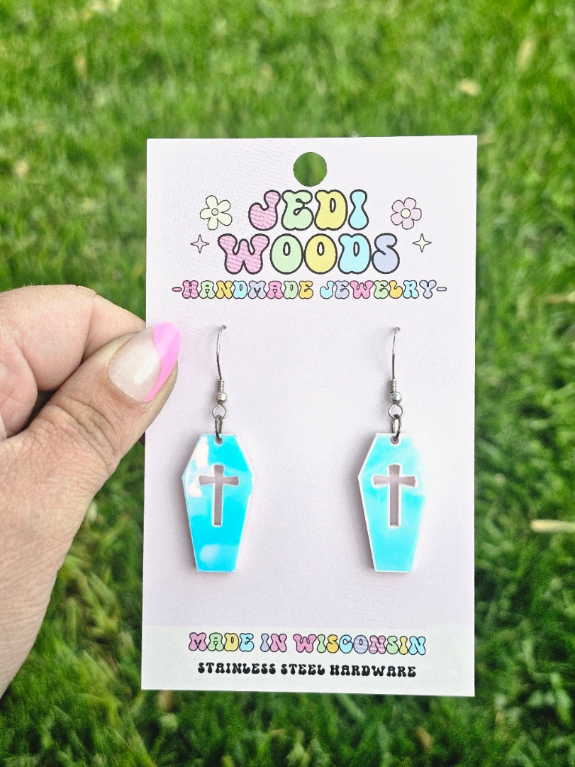 Iridescent Color Changing Coffin Earrings