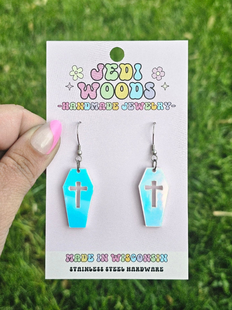 Iridescent Color Changing Coffin Earrings