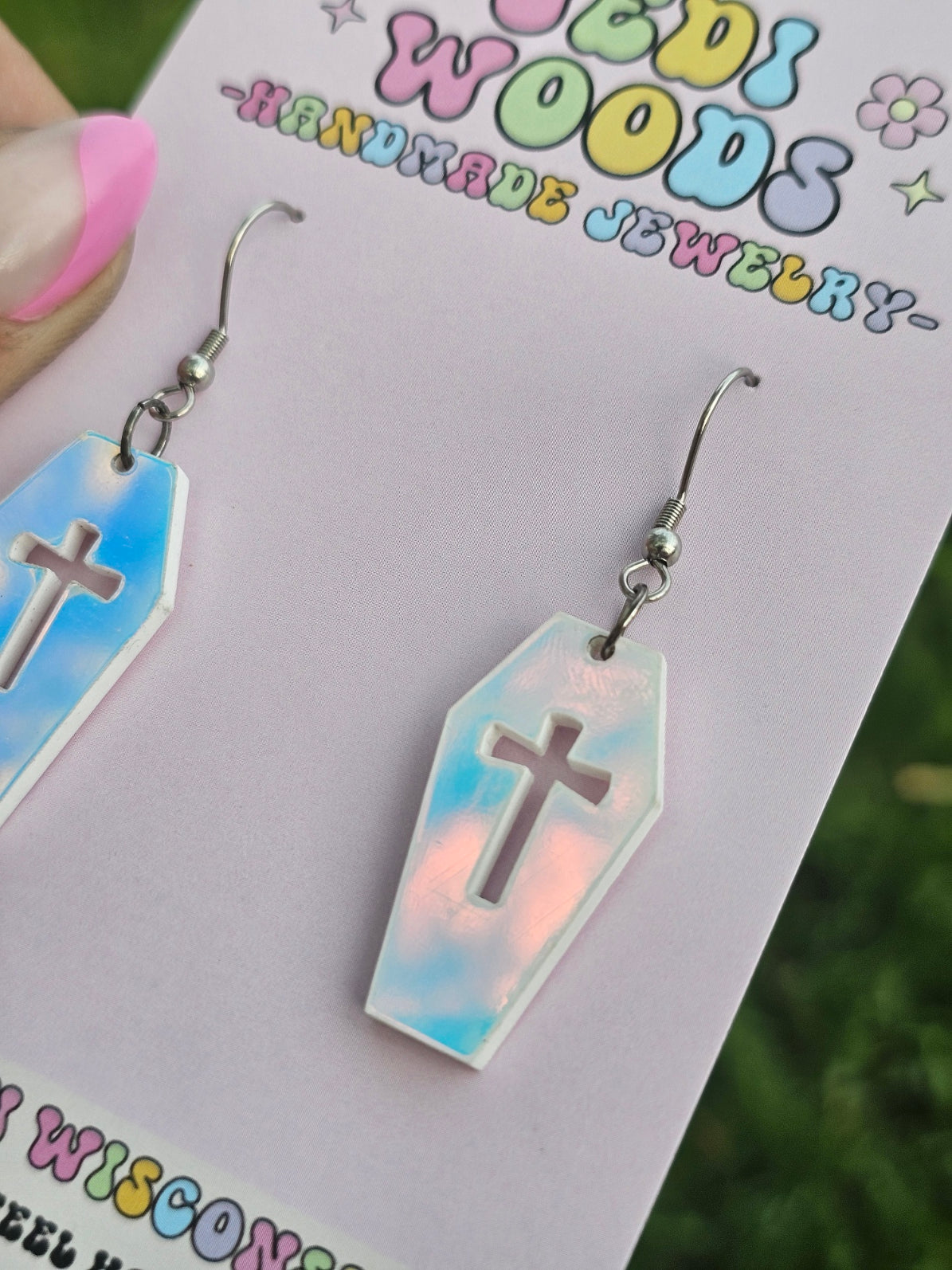 Iridescent Color Changing Coffin Earrings