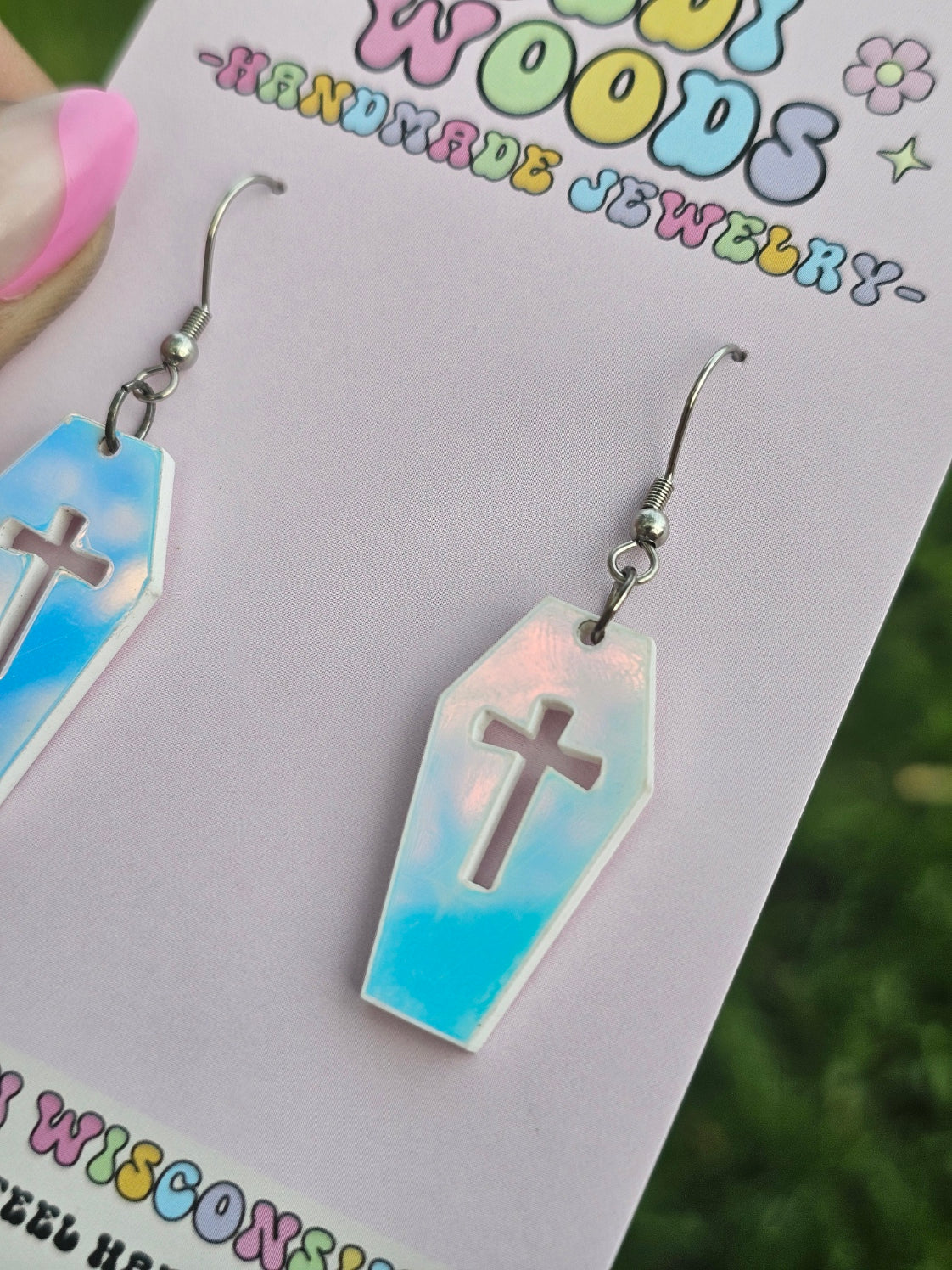 Iridescent Color Changing Coffin Earrings