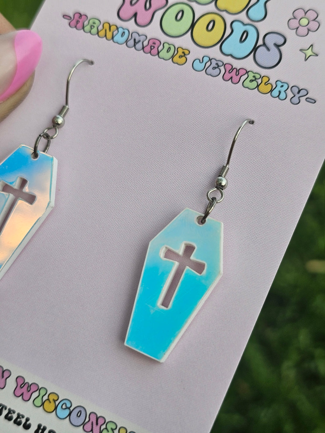 Iridescent Color Changing Coffin Earrings