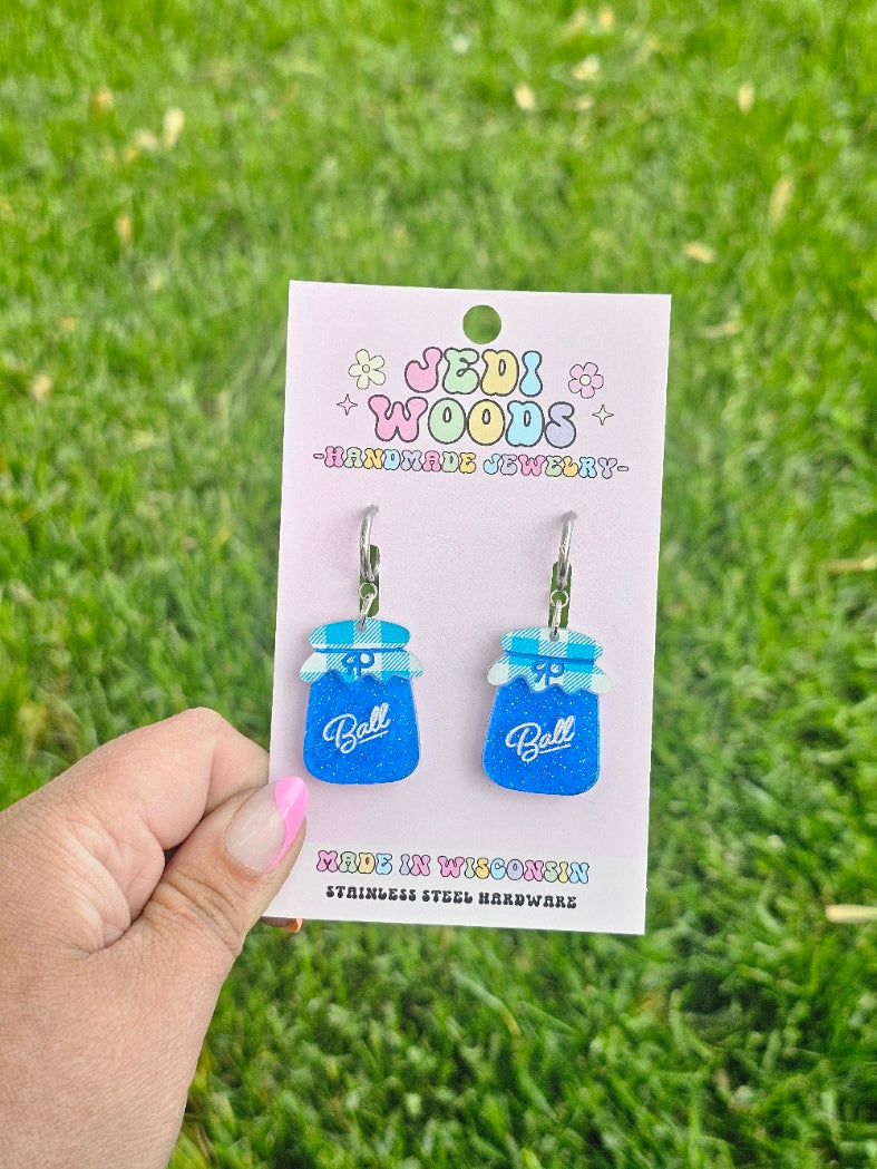 Blueberry Jam Ball Jar Earrings with Huggie Hardware