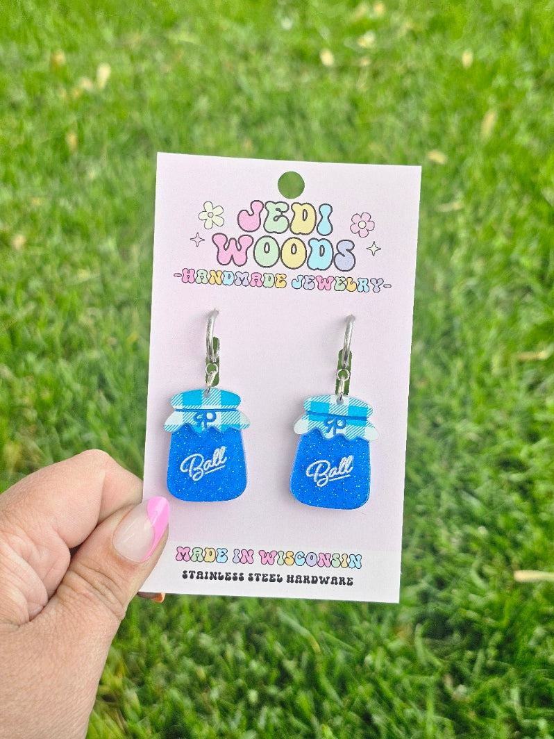 Blueberry Jam Ball Jar Earrings with Huggie Hardware