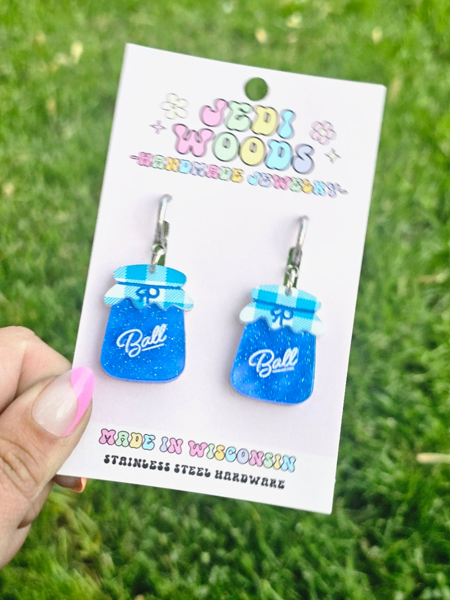 Blueberry Jam Ball Jar Earrings with Huggie Hardware