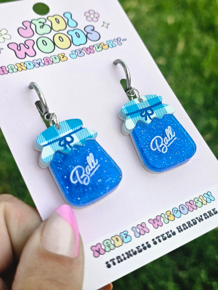 Blueberry Jam Ball Jar Earrings with Huggie Hardware