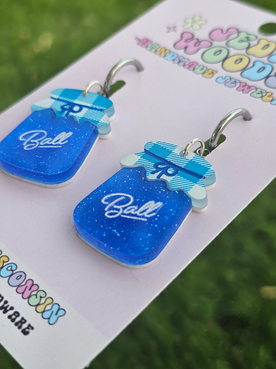 Blueberry Jam Ball Jar Earrings with Huggie Hardware