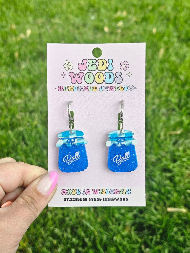 Blueberry Jam Ball Jar Earrings with Huggie Hardware