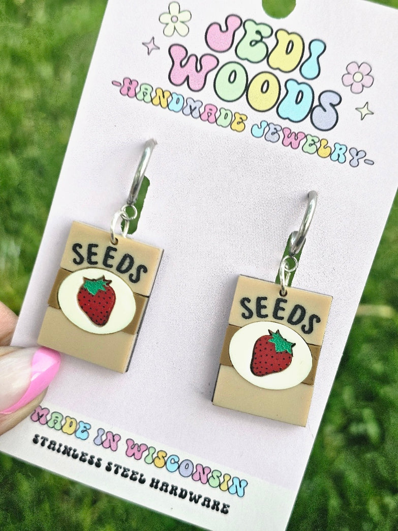 Strawberry Seed Packet Earrings