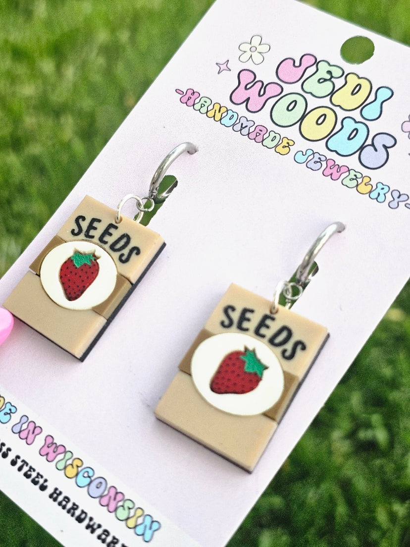 Strawberry Seed Packet Earrings