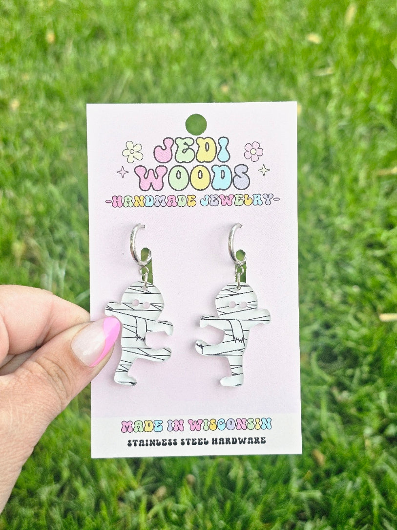 Walking Wrapped Mummy Earrings