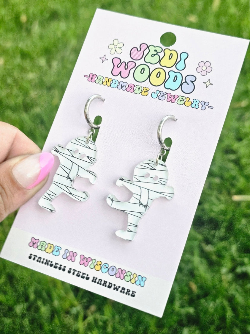 Walking Wrapped Mummy Earrings
