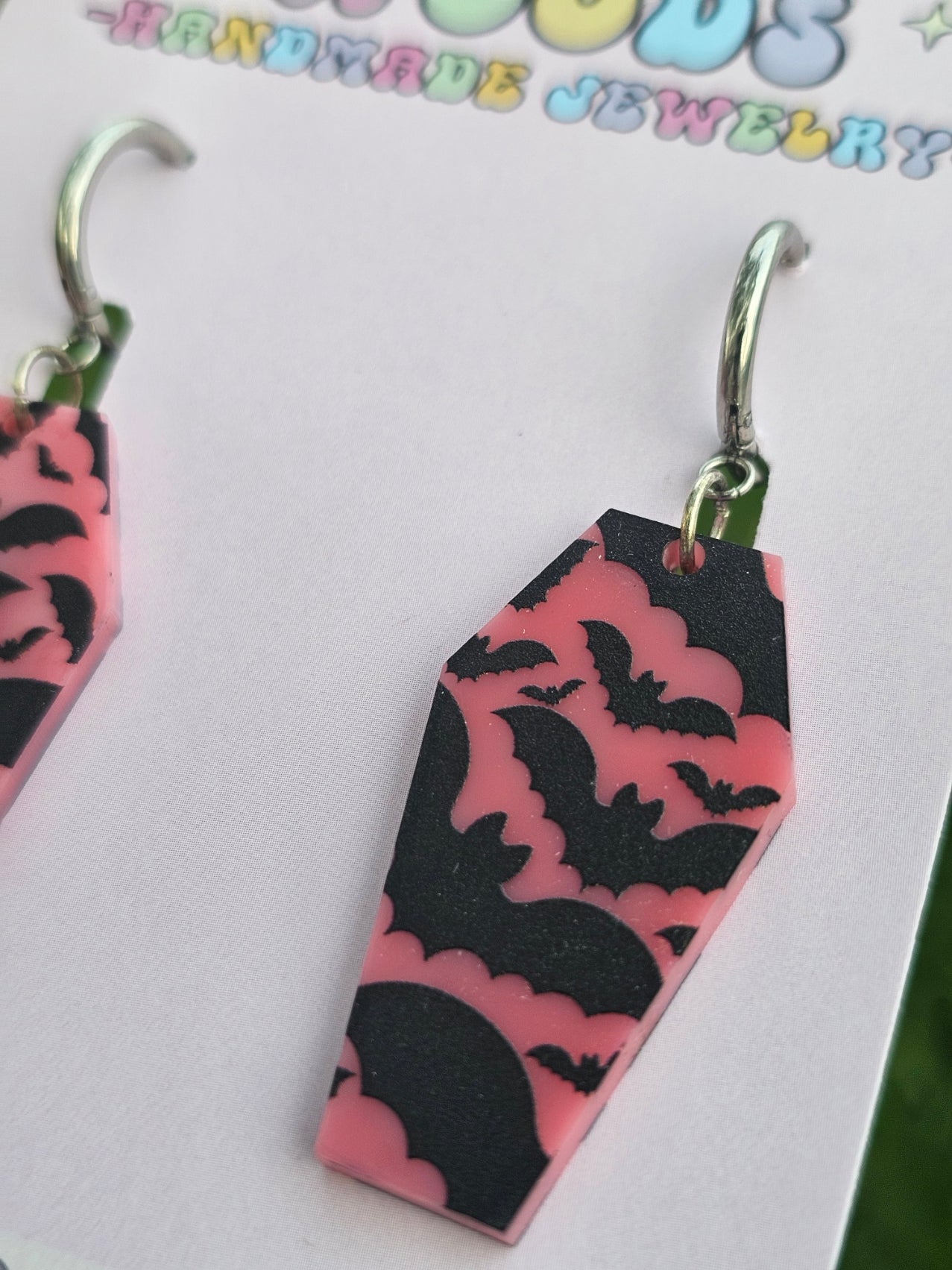 Pink Bat Coffin Earrings