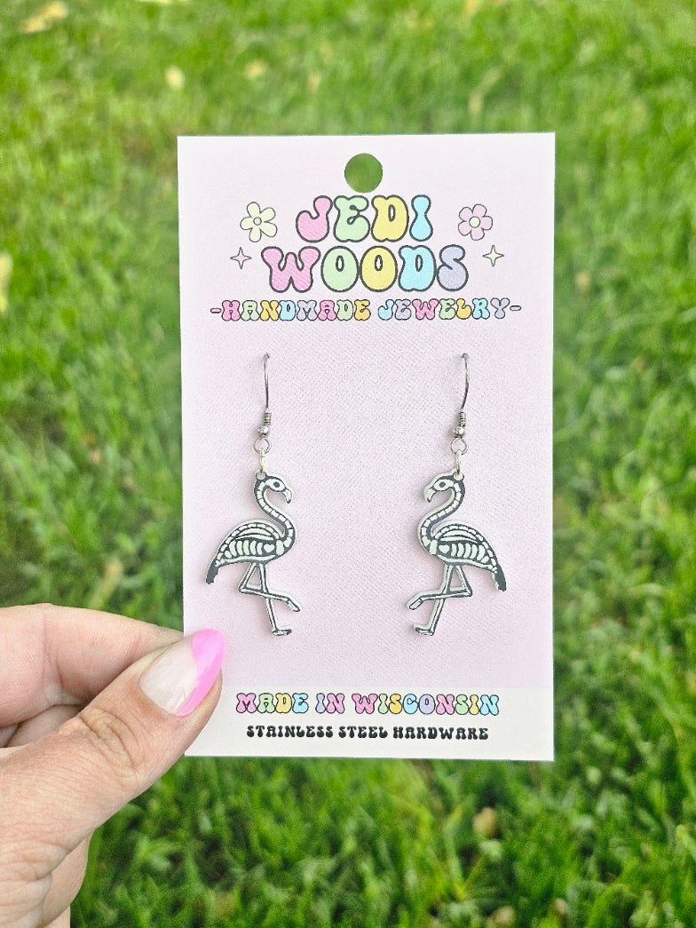 Skeleton Flamingo Earrings