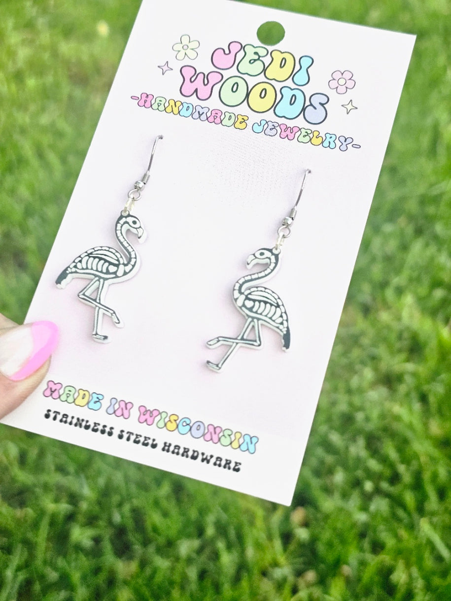 Skeleton Flamingo Earrings