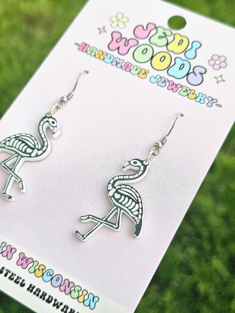 Skeleton Flamingo Earrings