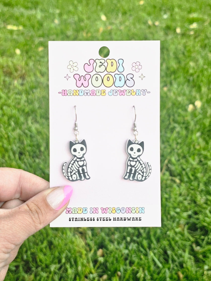Skeleton Cat Earrings