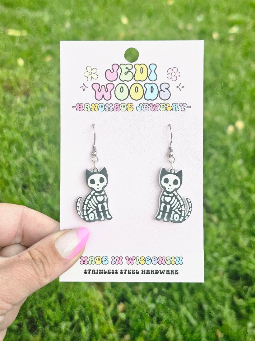 Skeleton Cat Earrings