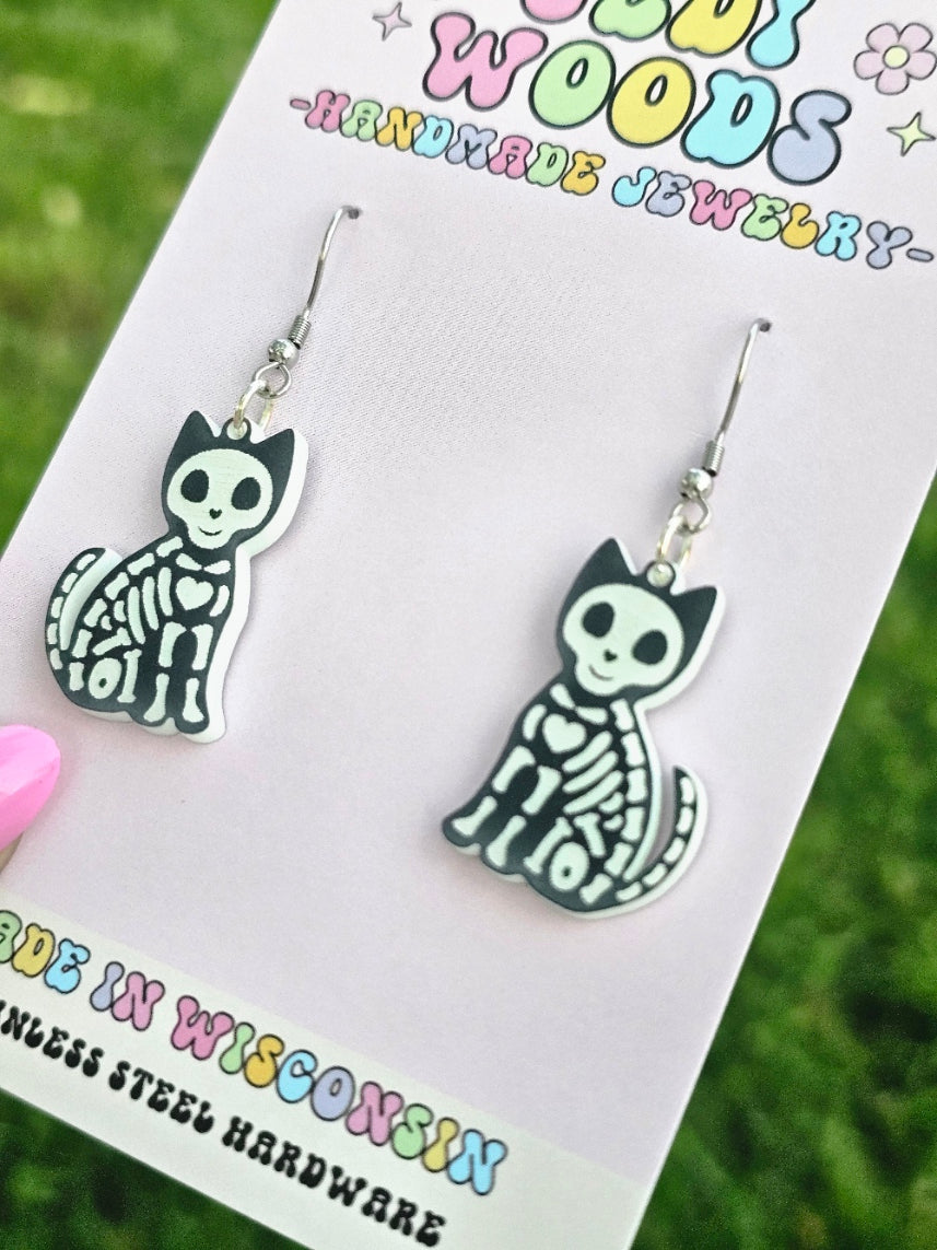 Skeleton Cat Earrings