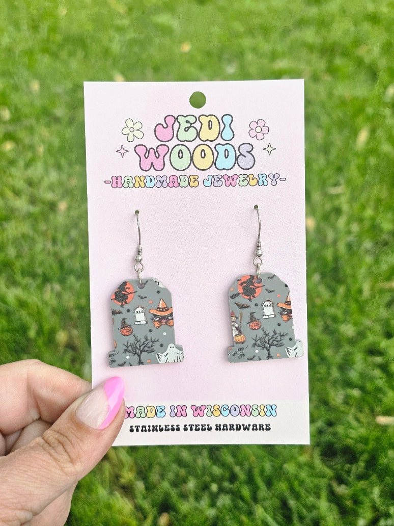 Grey Character Gravestone Earrings