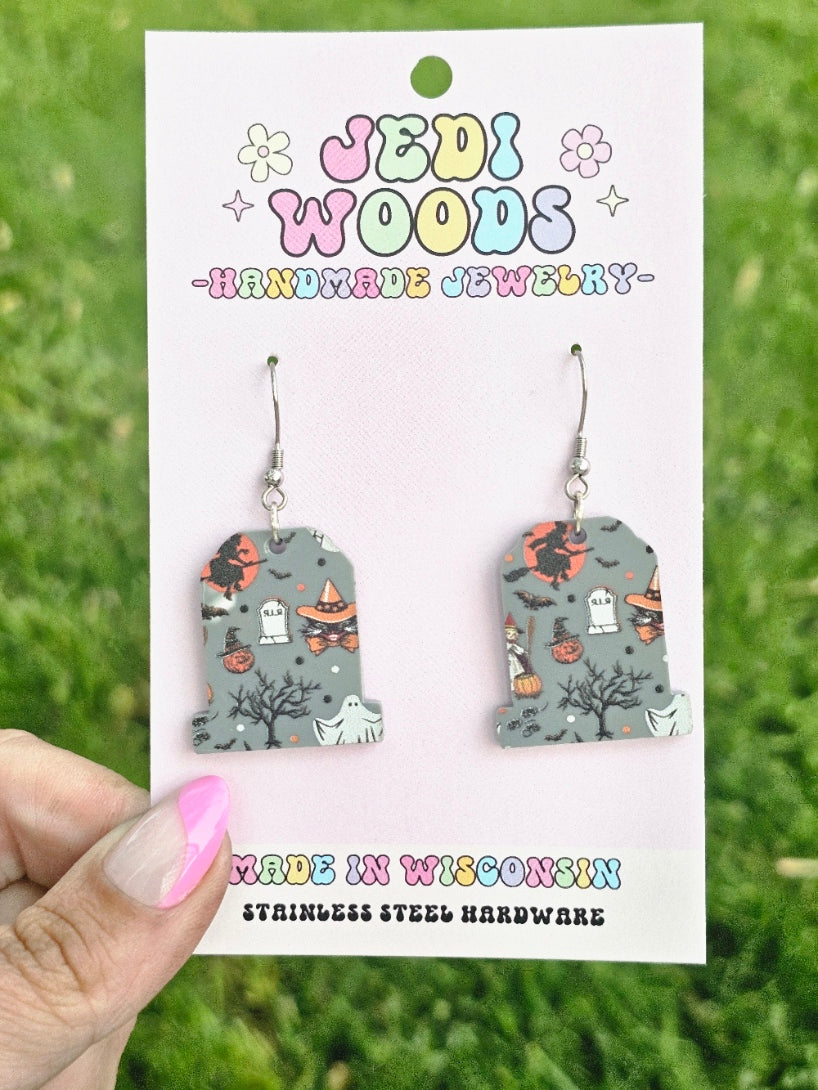 Grey Character Gravestone Earrings