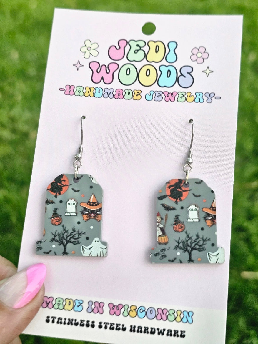 Grey Character Gravestone Earrings