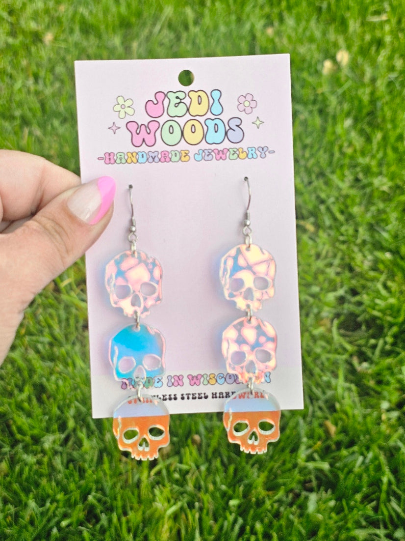 Iridescent Triple Skull Earrings