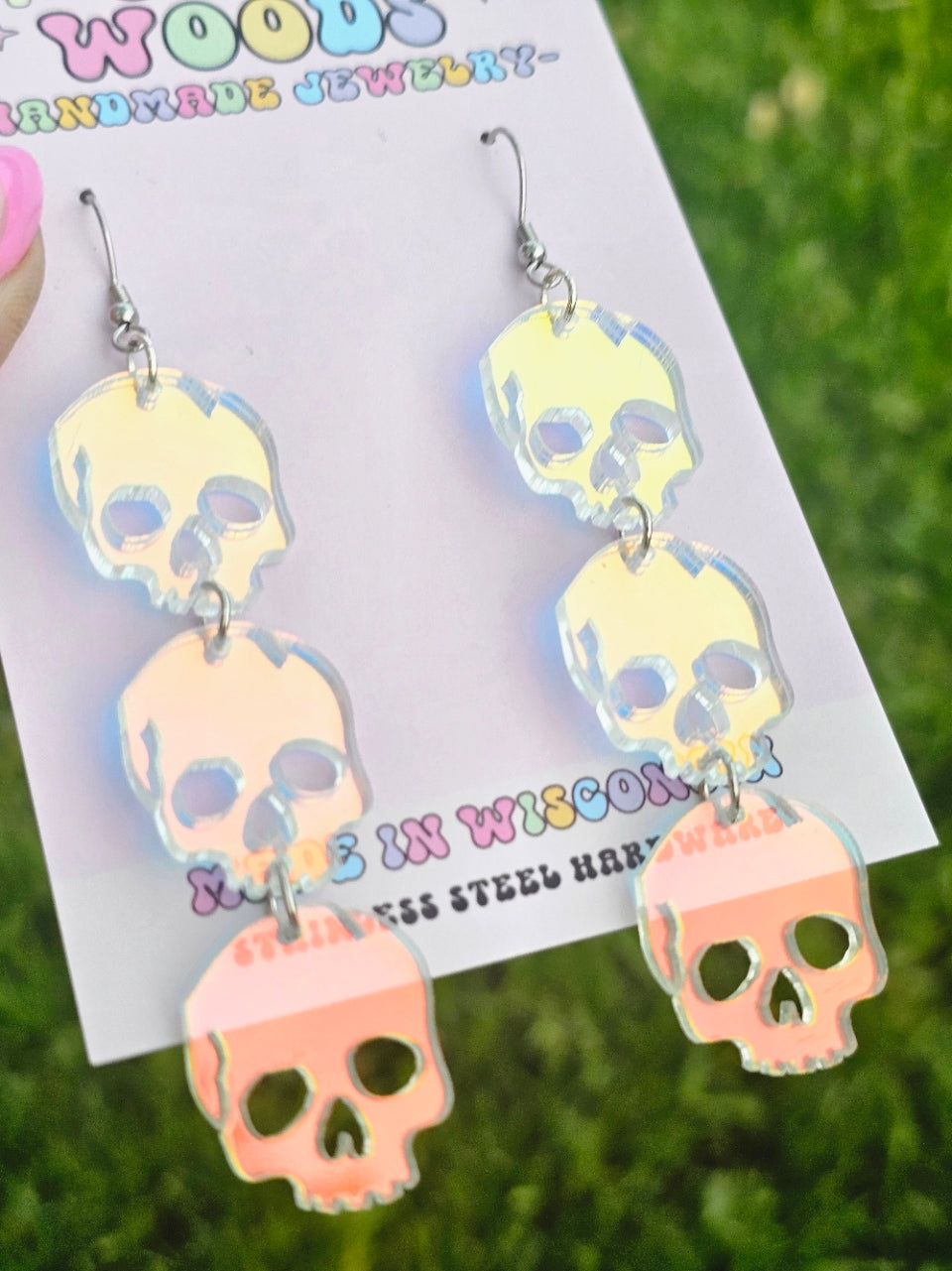 Iridescent Triple Skull Earrings