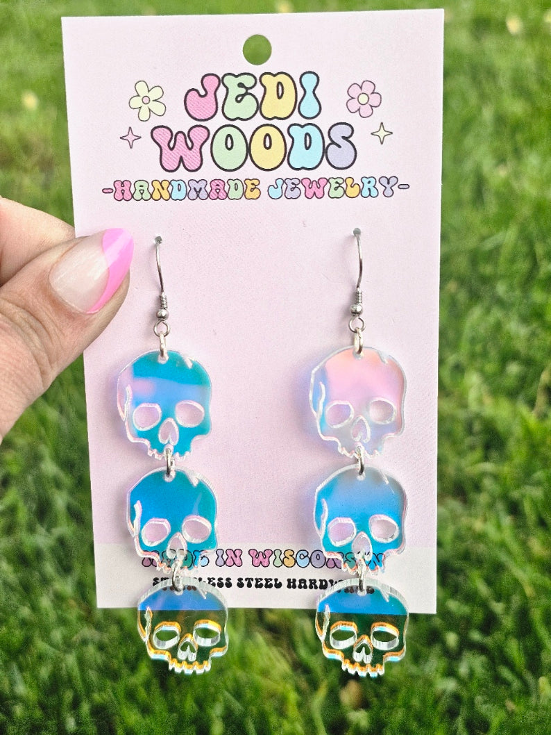 Iridescent Triple Skull Earrings