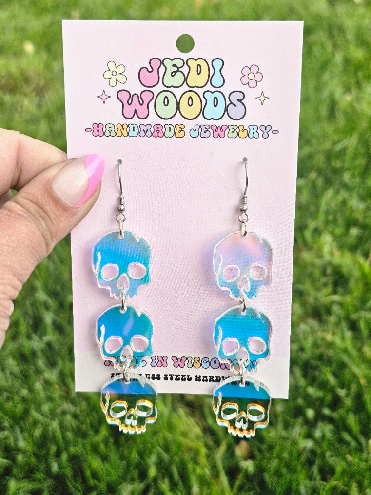 Iridescent Triple Skull Earrings