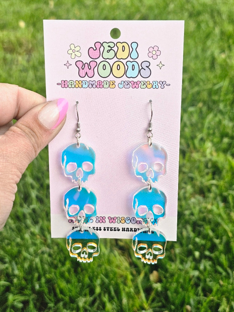 Iridescent Triple Skull Earrings