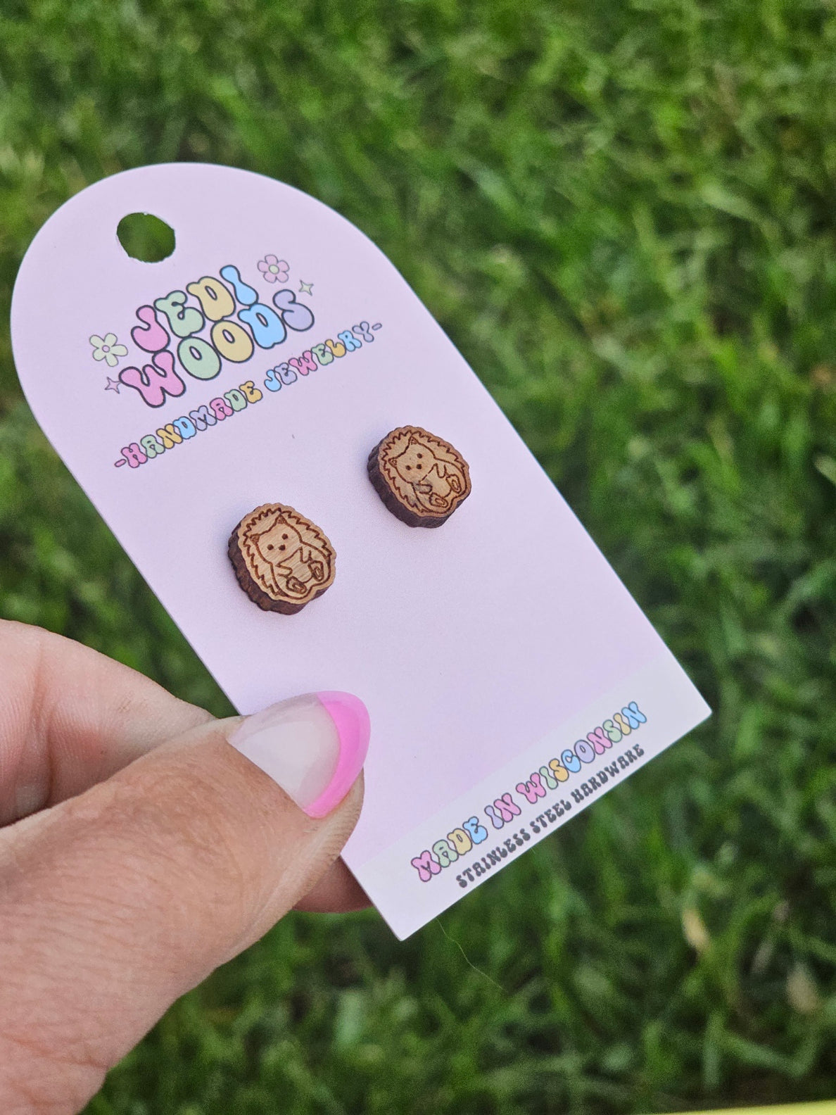 Wooden Porcupine Stud Earrings