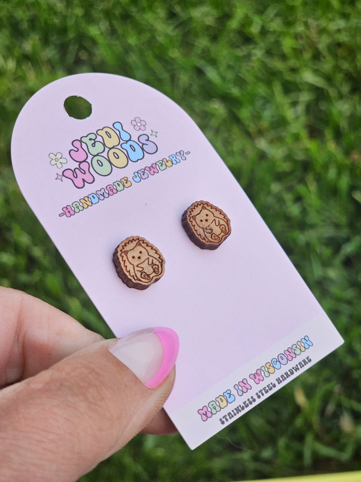 Wooden Porcupine Stud Earrings