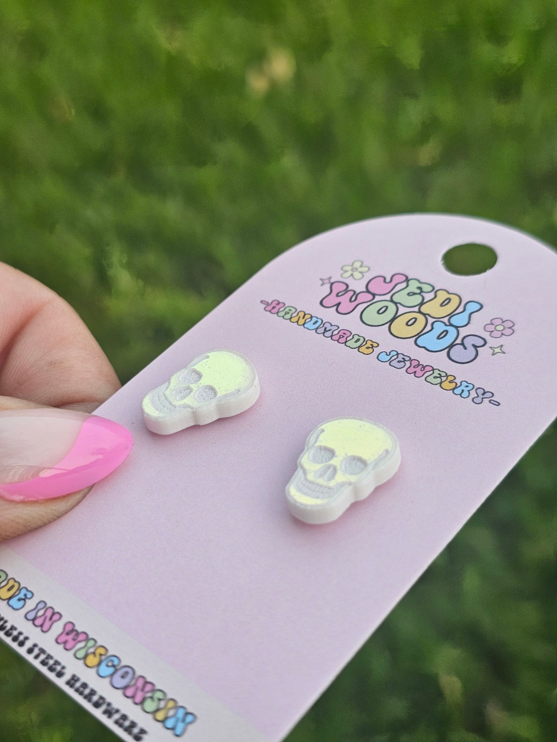 Iridescent Color Changing Skull Studs