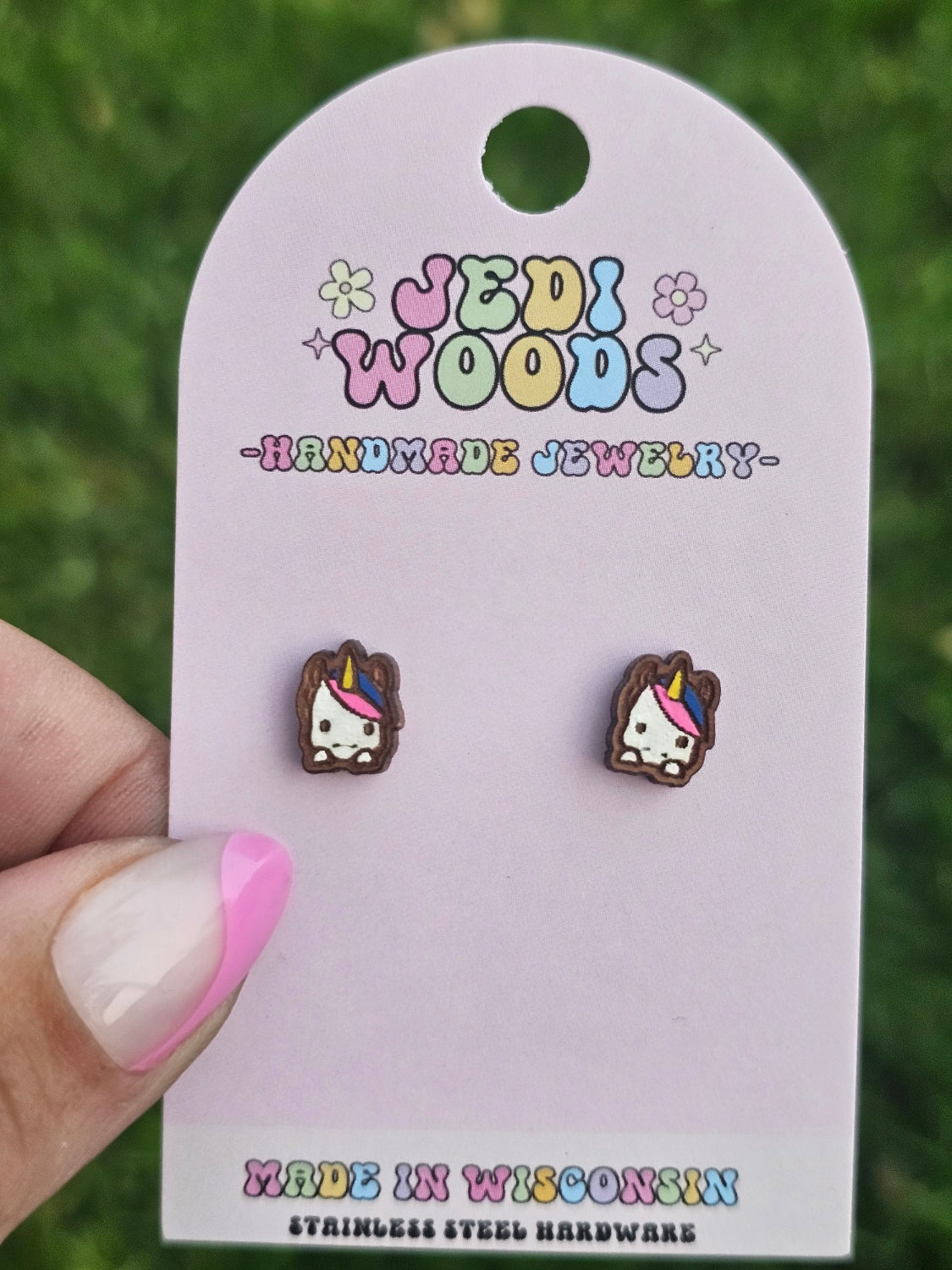 Wooden Unicorn Stud Earrings
