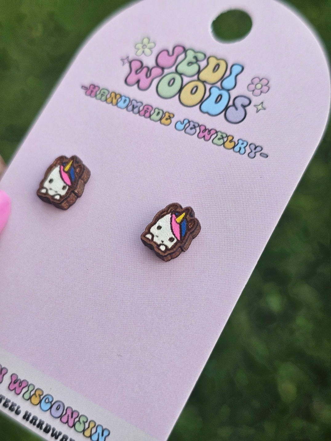 Wooden Unicorn Stud Earrings
