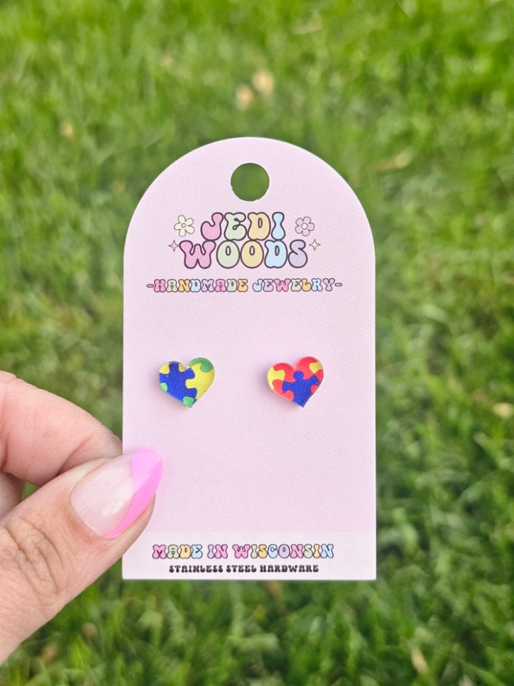 Puzzle Piece Heart Studs