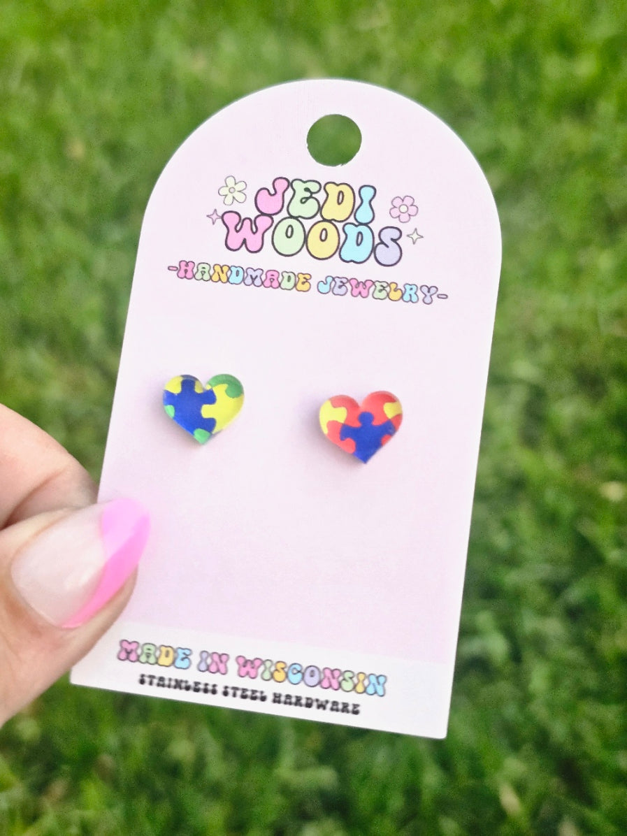 Puzzle Piece Heart Studs