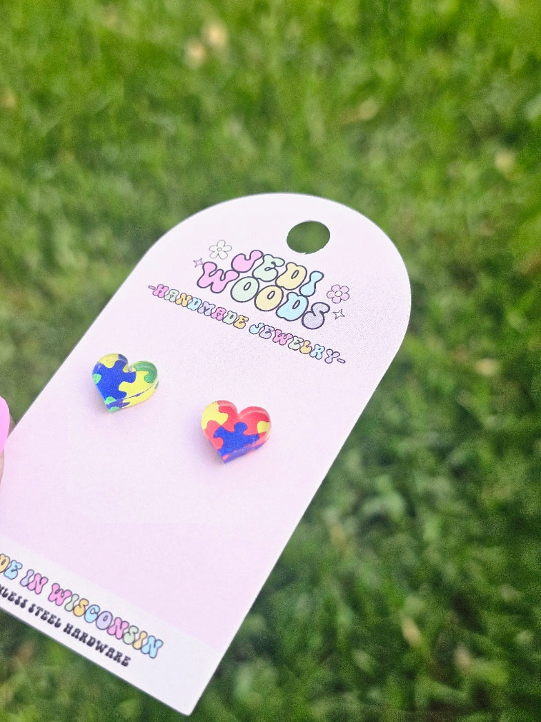 Puzzle Piece Heart Studs