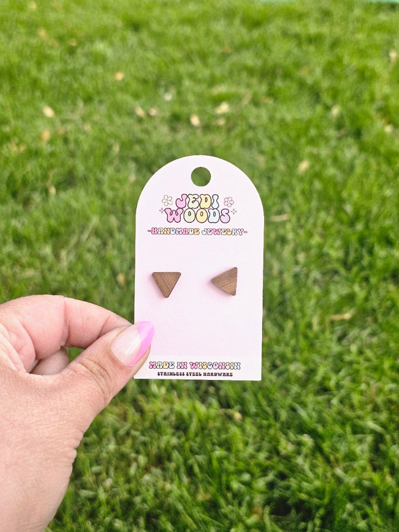 Walnut Wood Triangle Stud Earrings