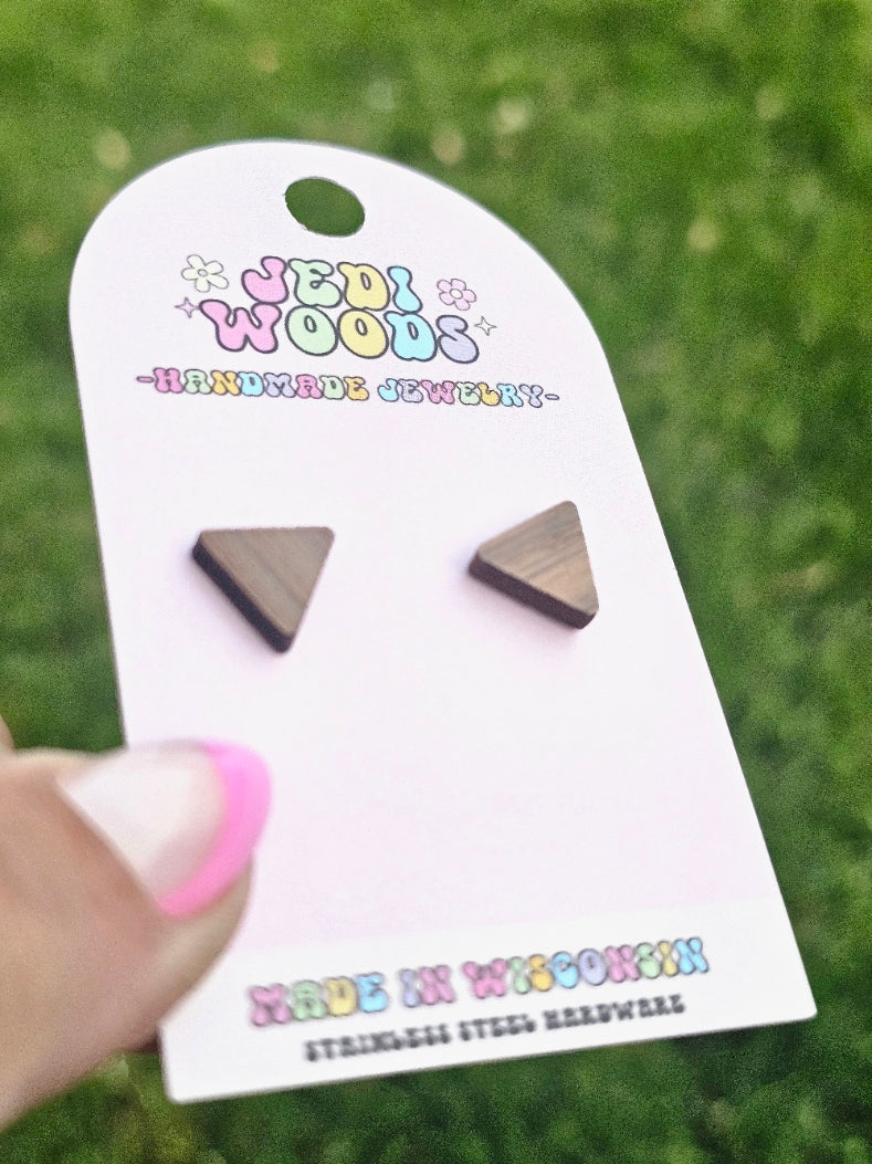 Walnut Wood Triangle Stud Earrings