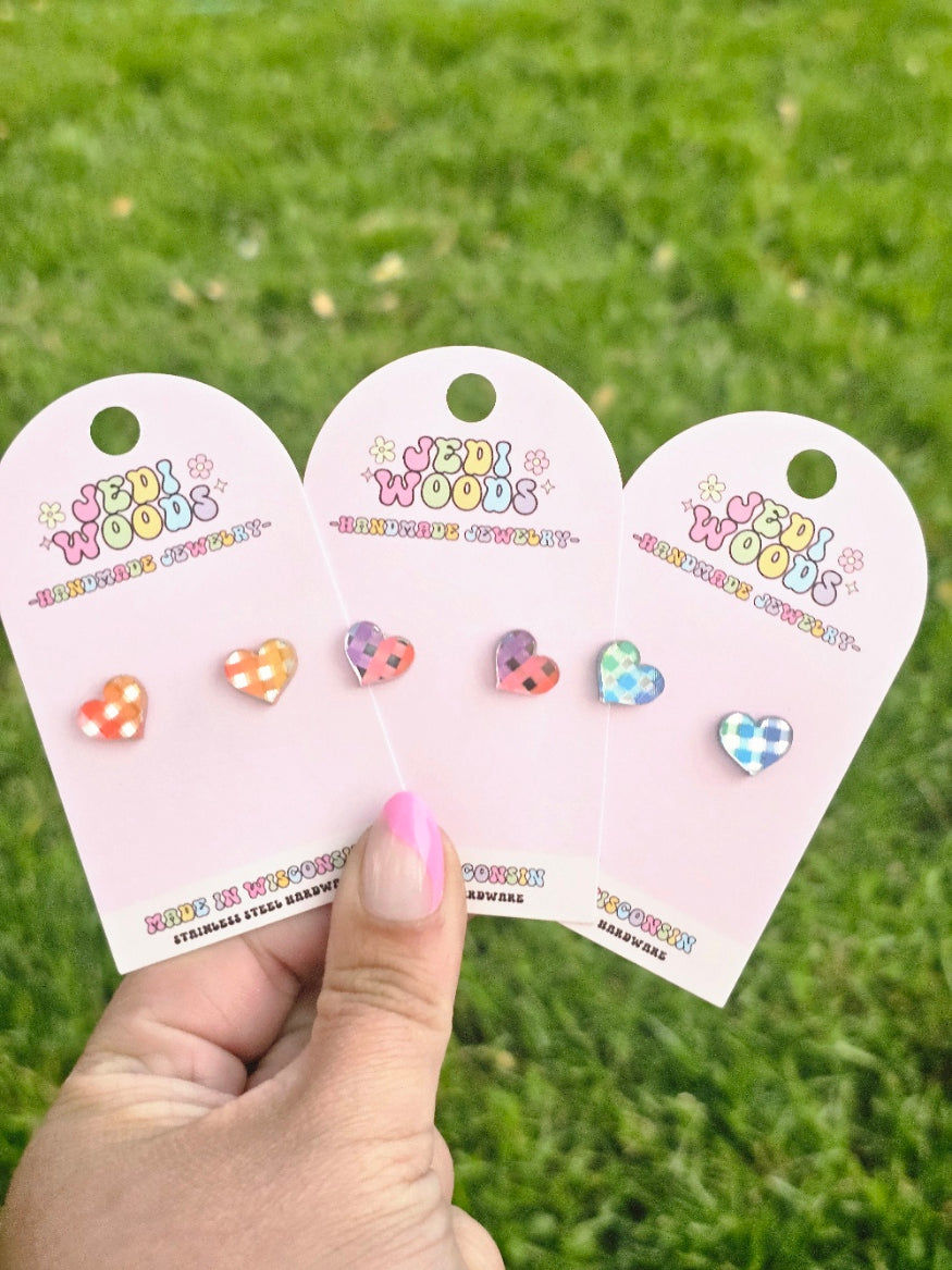Rainbow Metallic Heart Studs