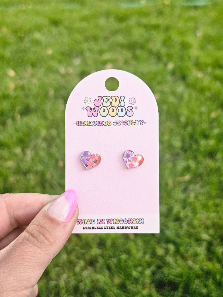 Rainbow Metallic Heart Studs